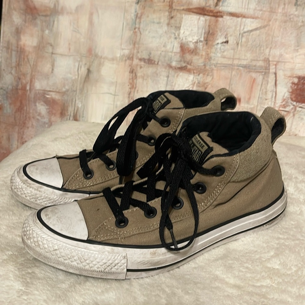 Women’s size 7 men’s size 5 converse mid hi chucks.  Brownish green?